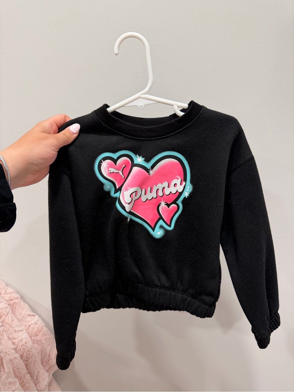 Puma Black Sweatshirt with Pink Heart Graphic